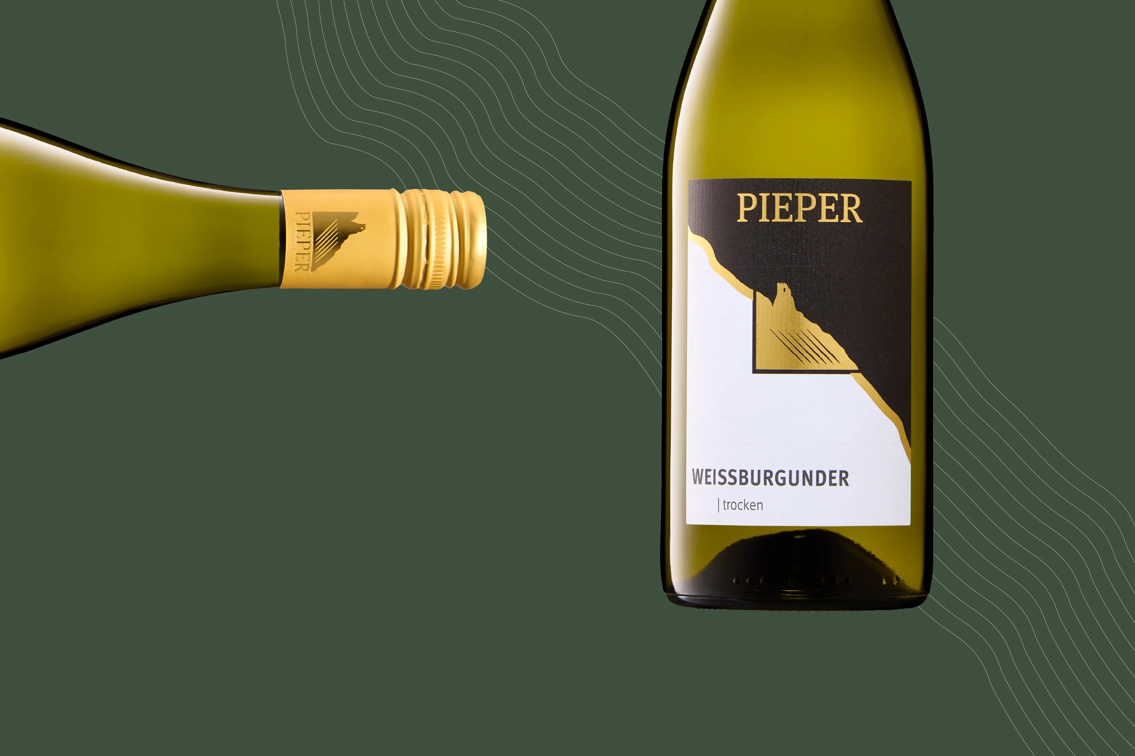 Flasche Weissburgunder auf grünem Grund