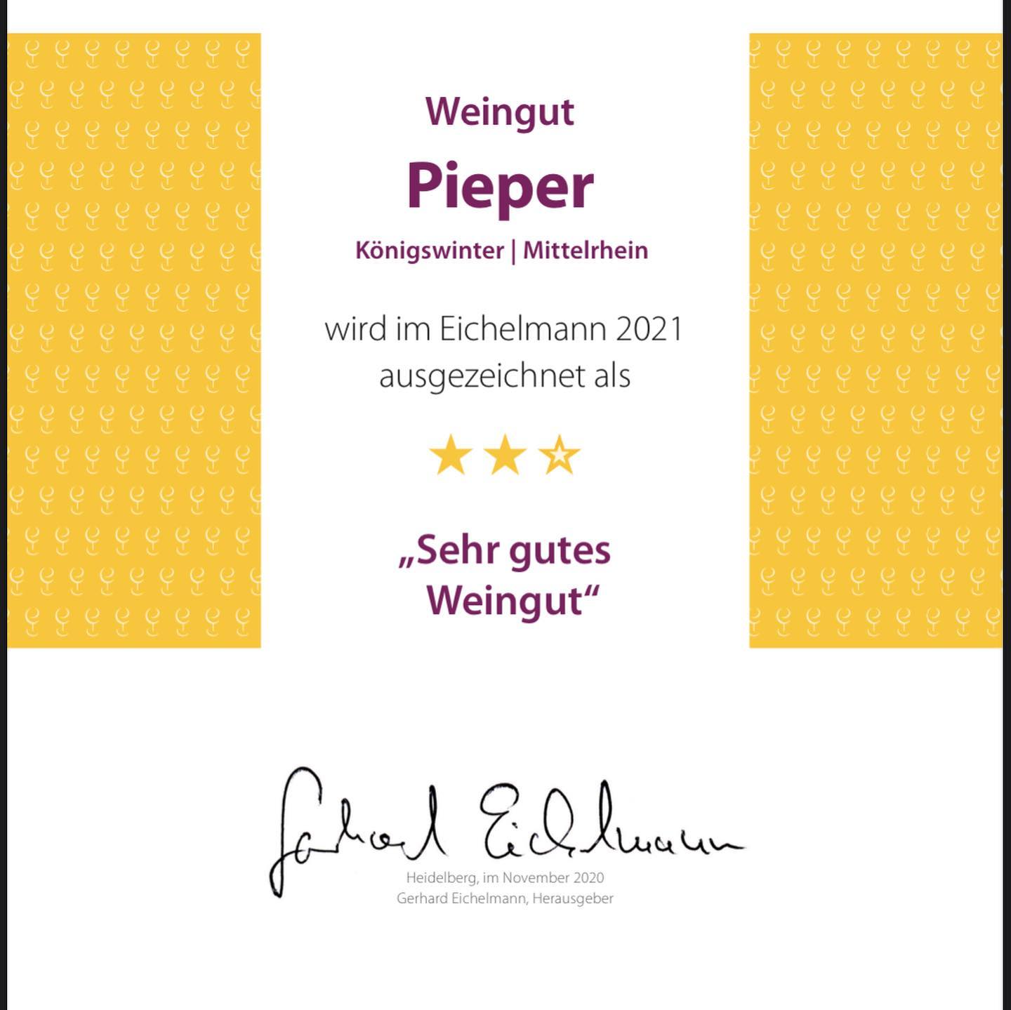 Urkunde Eichelmann Weinguide 2021 - Weingut Pieper