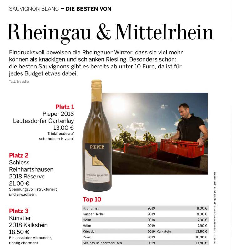 Weingut Pieper Sauvignon Blanc Fumé - erster Platz beim Gault Millau Sauvignon Blanc Tasting 2021