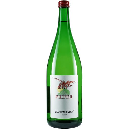 Weinflasche, Drachenländer lieblich, Weißwein, Weingut Pieper, Mittelrhein
