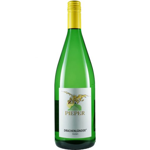 Weinflasche, Drachenländer trocken, Weißwein, Weingut Pieper, Mittelrhein