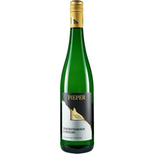 Weinflasche, Gewürztraminer und Riesling trocken, Weißwein, Weingut Pieper, Mittelrhein