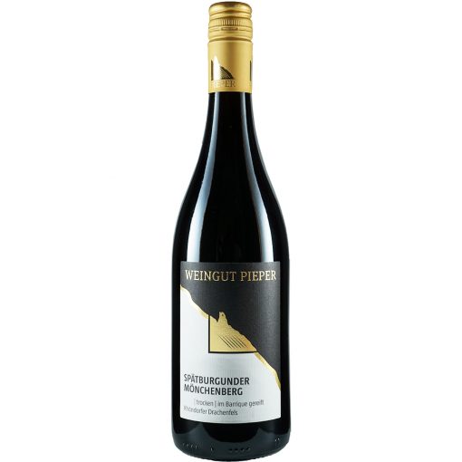 Weinflasche, Spätburgunder Mönchenberg trocken, Rotwein, Weingut Pieper, Mittelrhein
