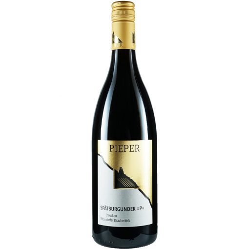 Weinflasche, Spätburgunder "P" trocken, Rotwein, Weingut Pieper, Mittelrhein
